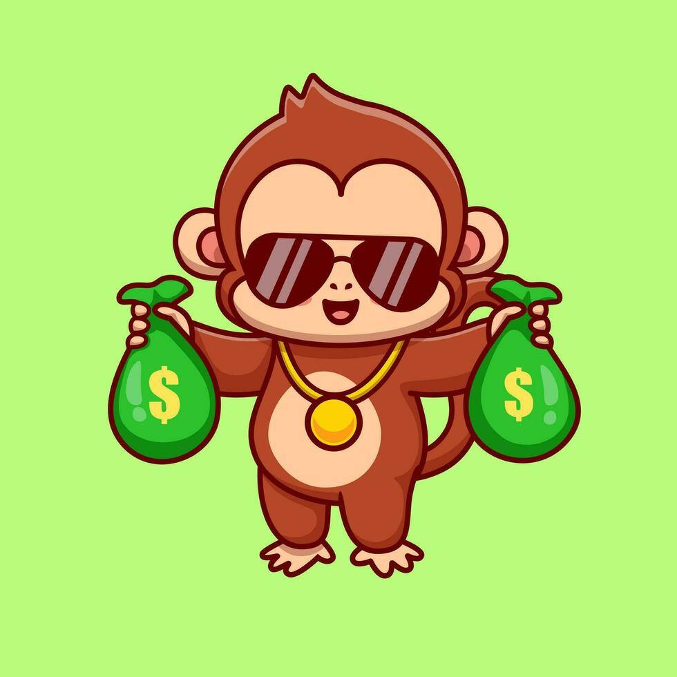 freddo scimmia Tenere i soldi Borsa cartone animato vettore icona illustrazione. animale finanza icona concetto isolato premio vettore. piatto cartone animato stile