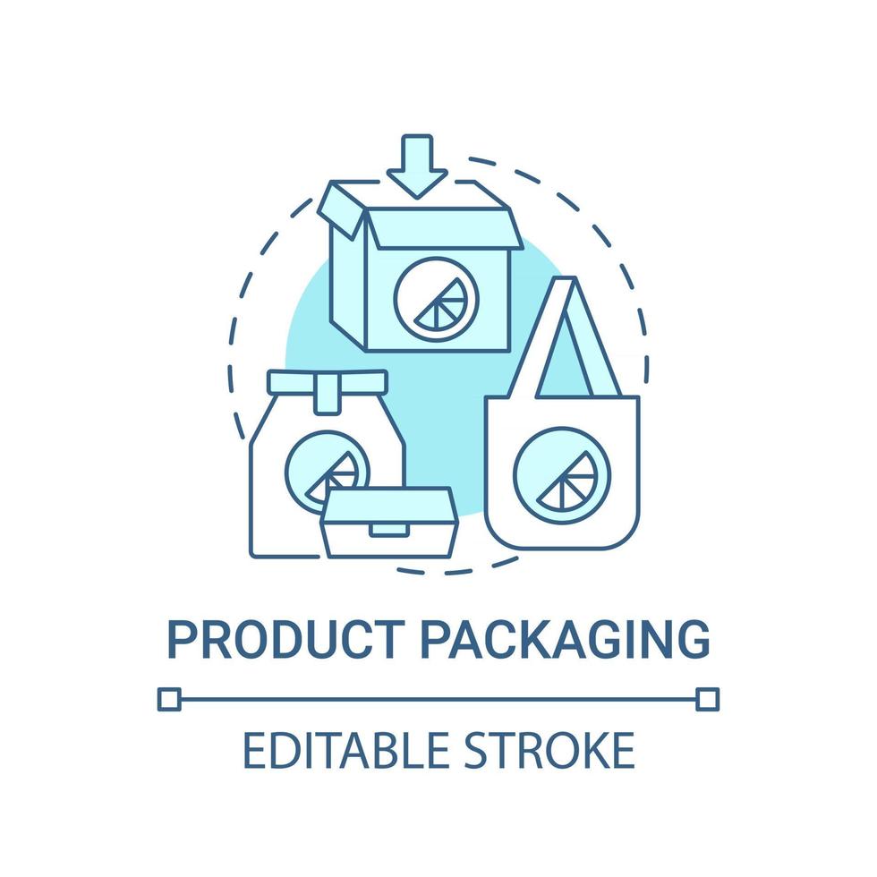 icona del concetto di imballaggio del prodotto. corporate branding touchpoint idea astratta linea sottile illustrazione. progettazione, produzione di pacchetti. disegno a colori contorno vettoriale isolato. tratto modificabile