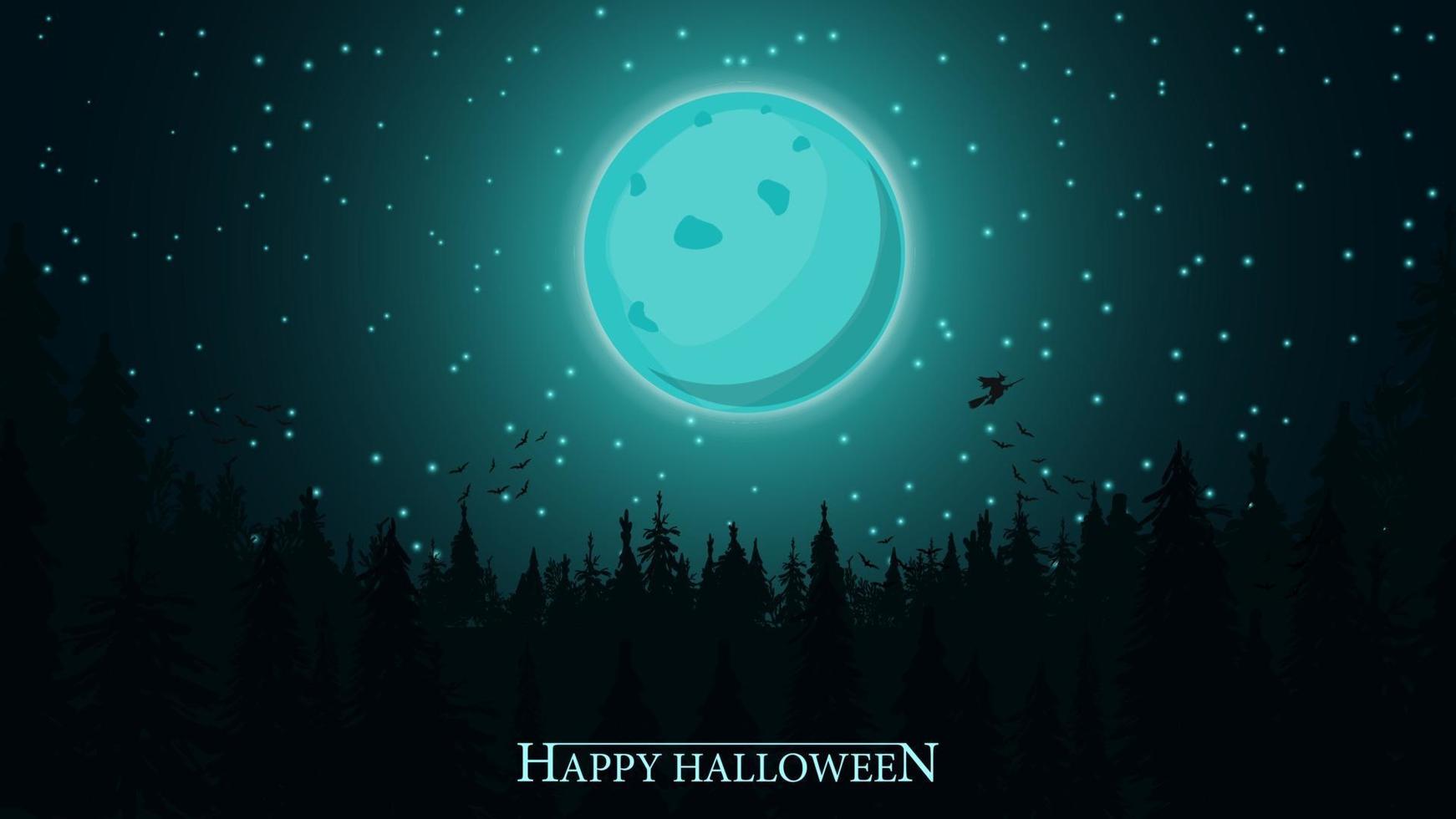 sfondo di halloween, luna piena sopra la foresta oscura. modello di halloween blu per la tua arte vettore