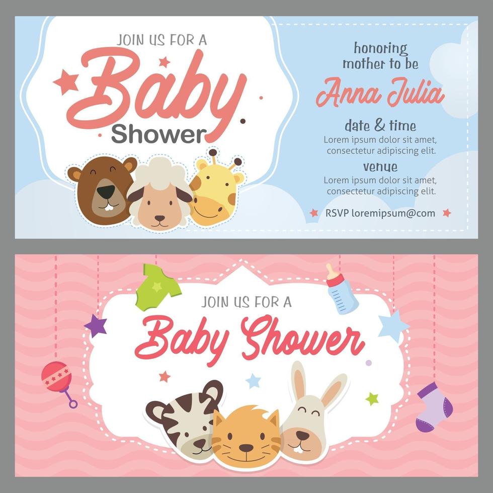 modello di invito per baby shower con tema animale carino vettore