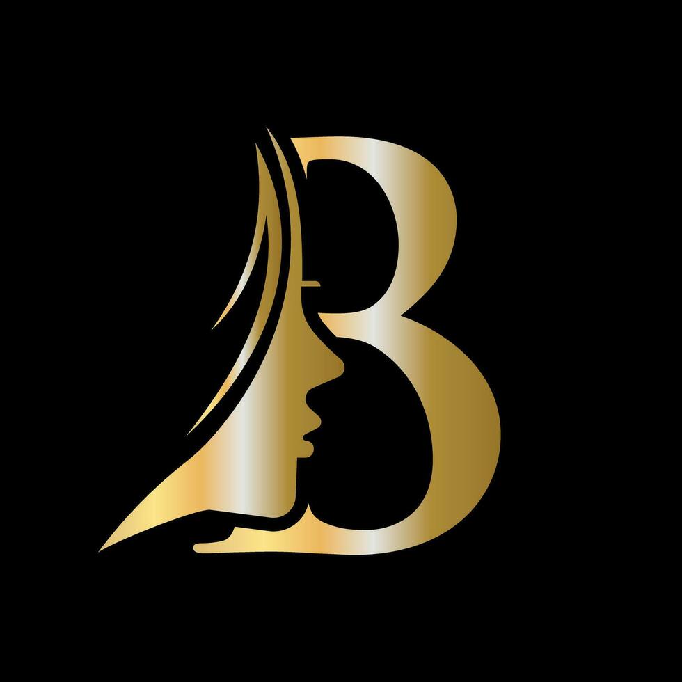 donna viso logo su lettera B bellezza terme simbolo con donna viso icona vettore