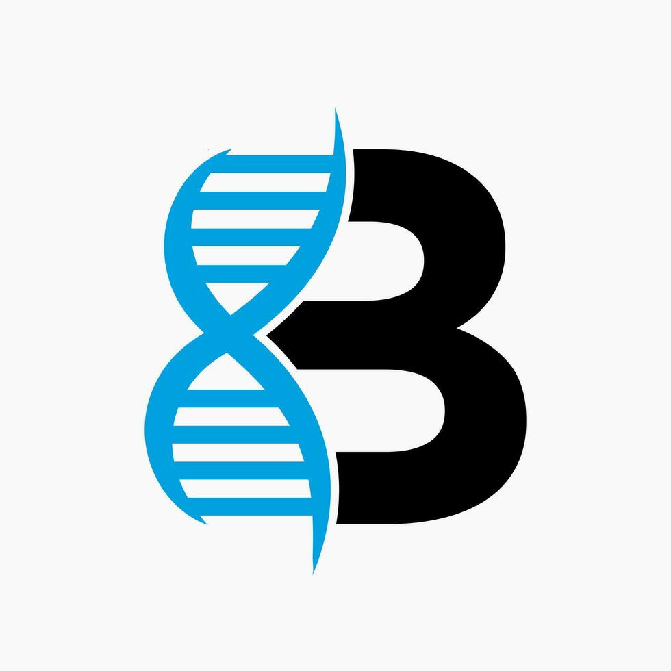 lettera B dna logo design concetto con dna cellula icona. Salute cura simbolo vettore