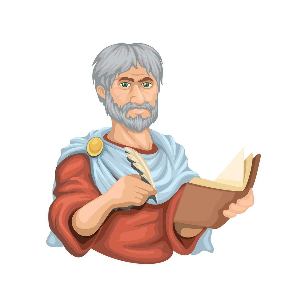 Aristotele antico greco filosofo e polymath personaggio cartone animato illustrazione vettore