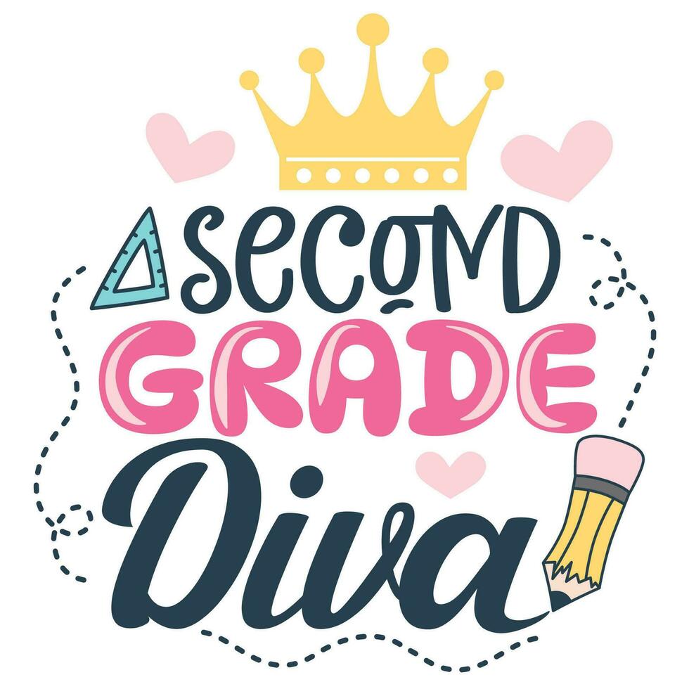 secondo grado diva vettore illustrazione per scuola ragazza. primo giorno di scuola. Ciao 1 ° grado design bene per scrapbooking, manifesti, tempio, saluto carte, striscioni, tessile