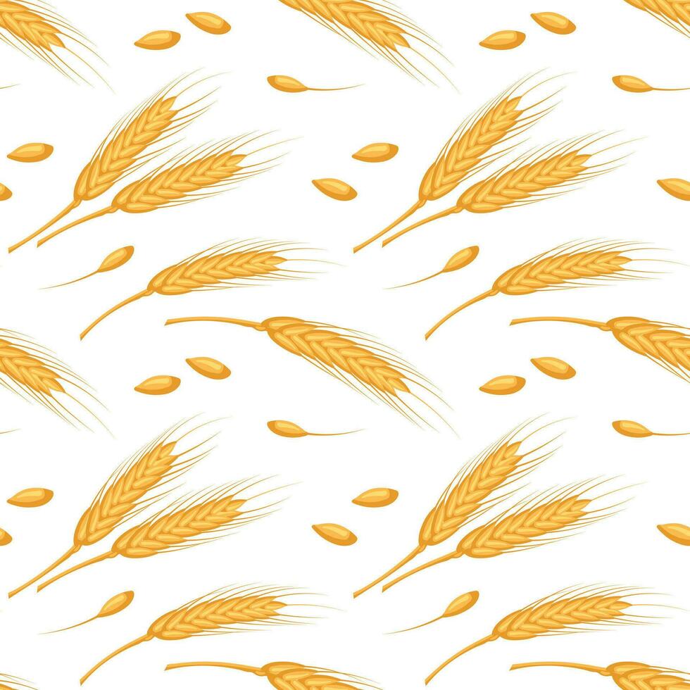 senza soluzione di continuità modello di spighette e semi di Grano. cereali di Grano, orzo, segale su un' bianca sfondo. agricoltura sfondo, Stampa, vettore