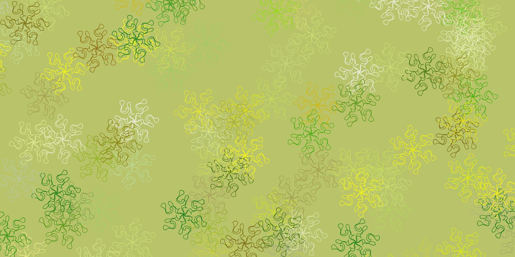 sfondo doodle vettoriale verde chiaro, giallo con fiori.