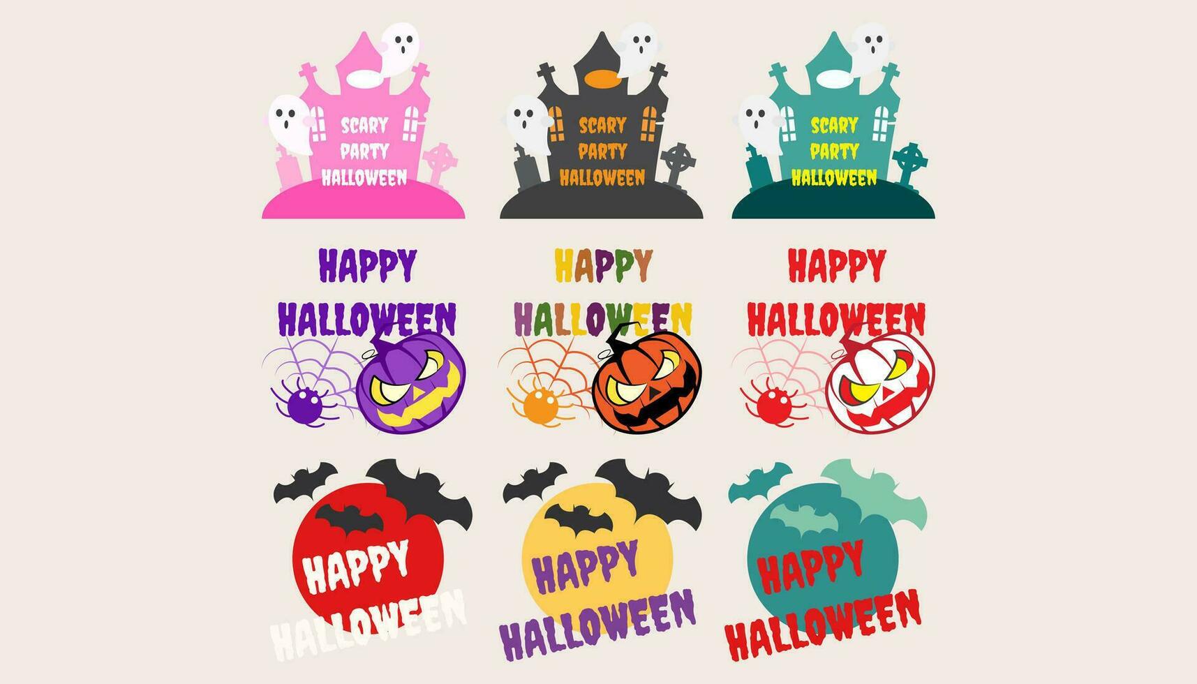 collezione icona con Halloween festa testo, tombe e pipistrelli.set di testo Halloween. vettore