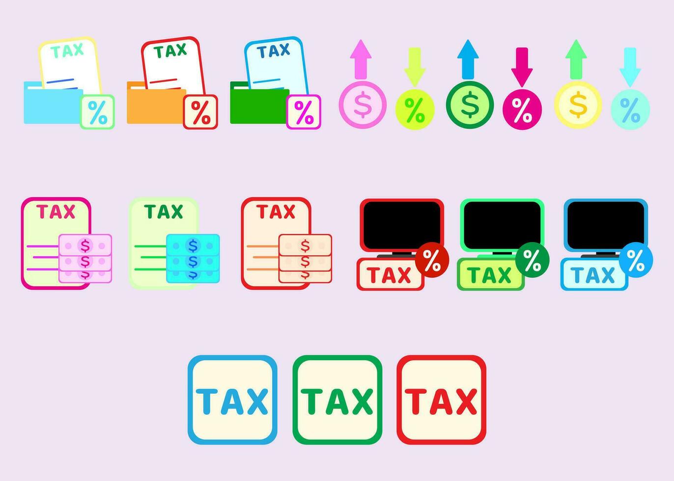 collezione attivo icone per le tasse, imposta idea analisi e calcoli.. impostato di imposta. vettore