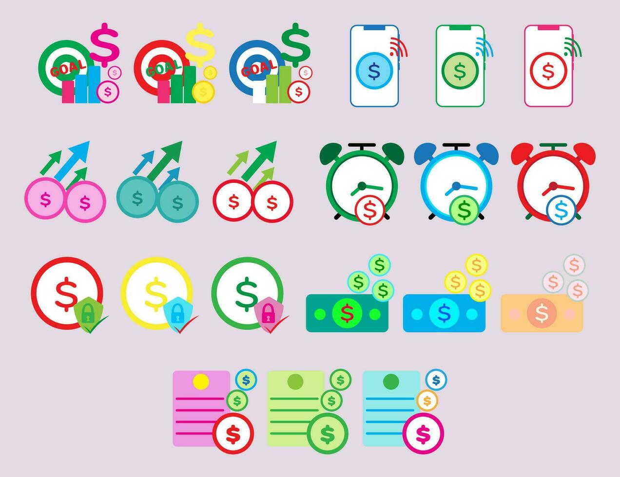 collezione icona simbolo di finanziario transazioni ovunque. impostato di i soldi reddito e spese. vettore
