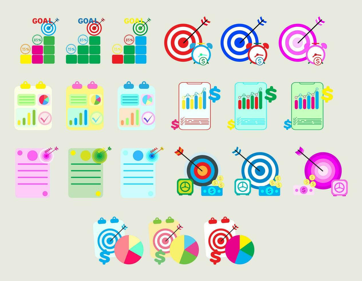 collezione illustrazione pianificazione e ambientazione finanziario obiettivi per essere raggiunto.set di attività commerciale obiettivi. vettore