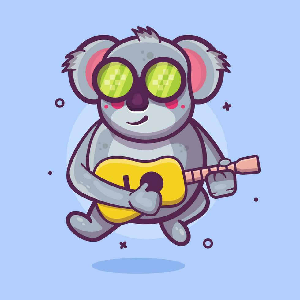 freddo koala animale personaggio portafortuna giocando chitarra isolato cartone animato nel piatto stile design vettore