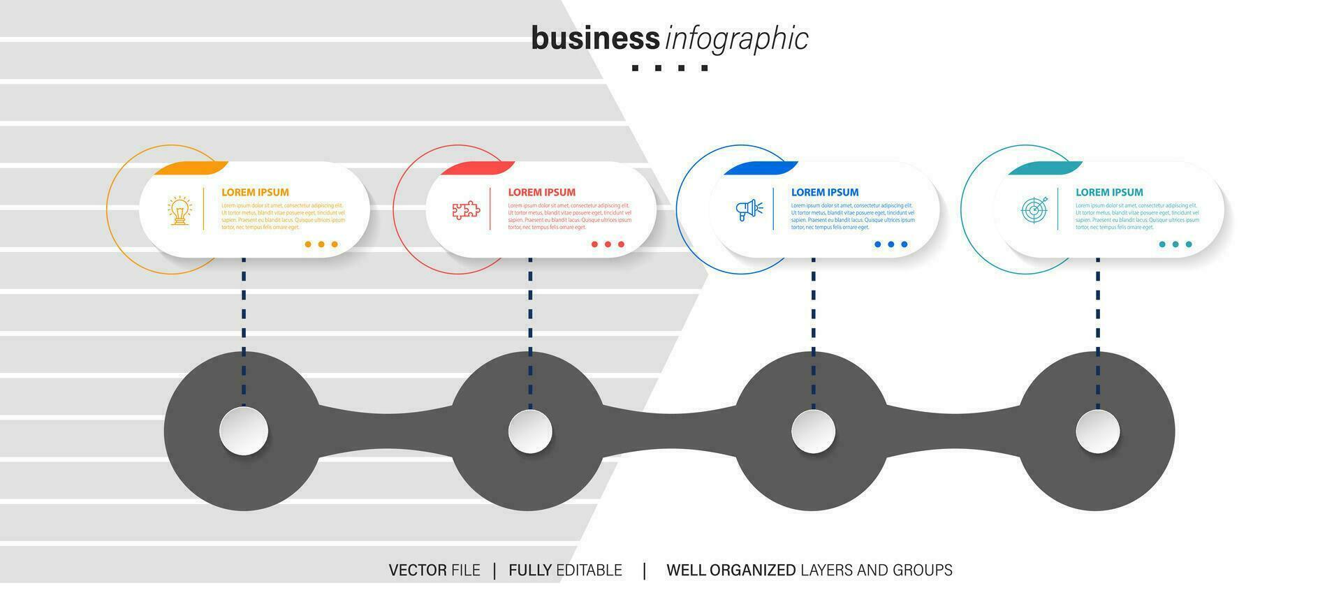 vettore Infografica freccia design con 4 opzioni o passi. infografica per attività commerciale concetto. può essere Usato per presentazioni striscione, flusso di lavoro disposizione, processi diagramma, flusso grafico, Informazioni grafico