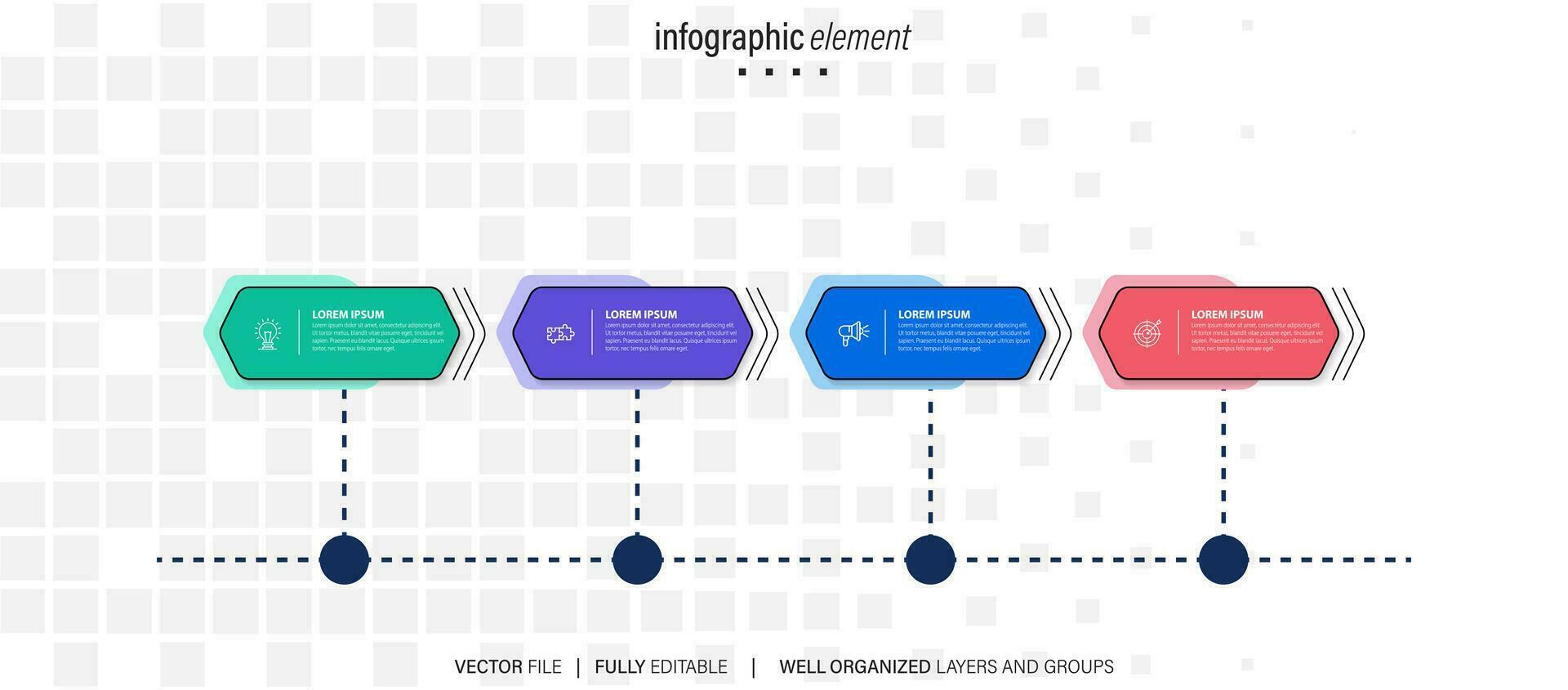 Infografica design con 4 fare un passo, Infografica attività commerciale concetto, fluire, grafico, presentazione vettore