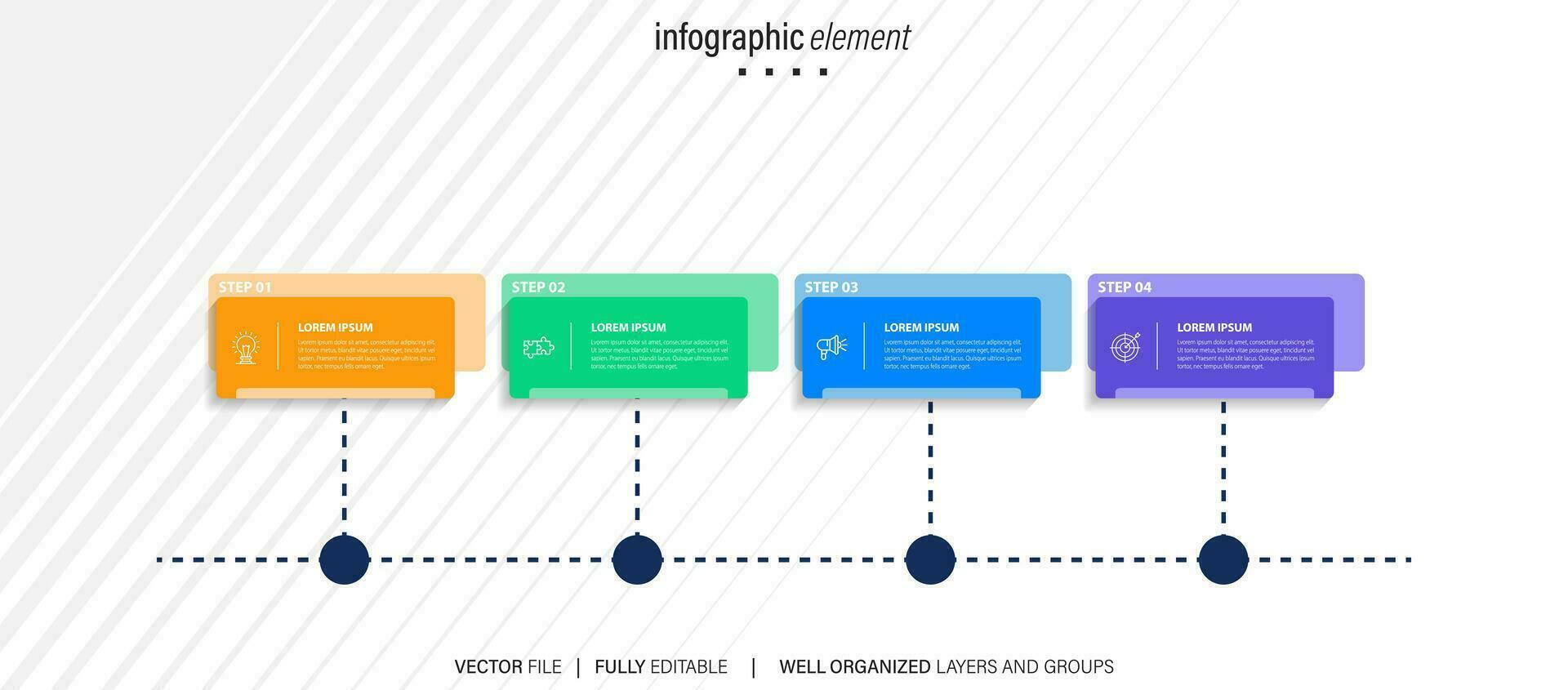 modello di progettazione infografica aziendale con 4 opzioni, passaggi o processi. può essere utilizzato per il layout del flusso di lavoro, il diagramma, il rapporto annuale, il web design vettore