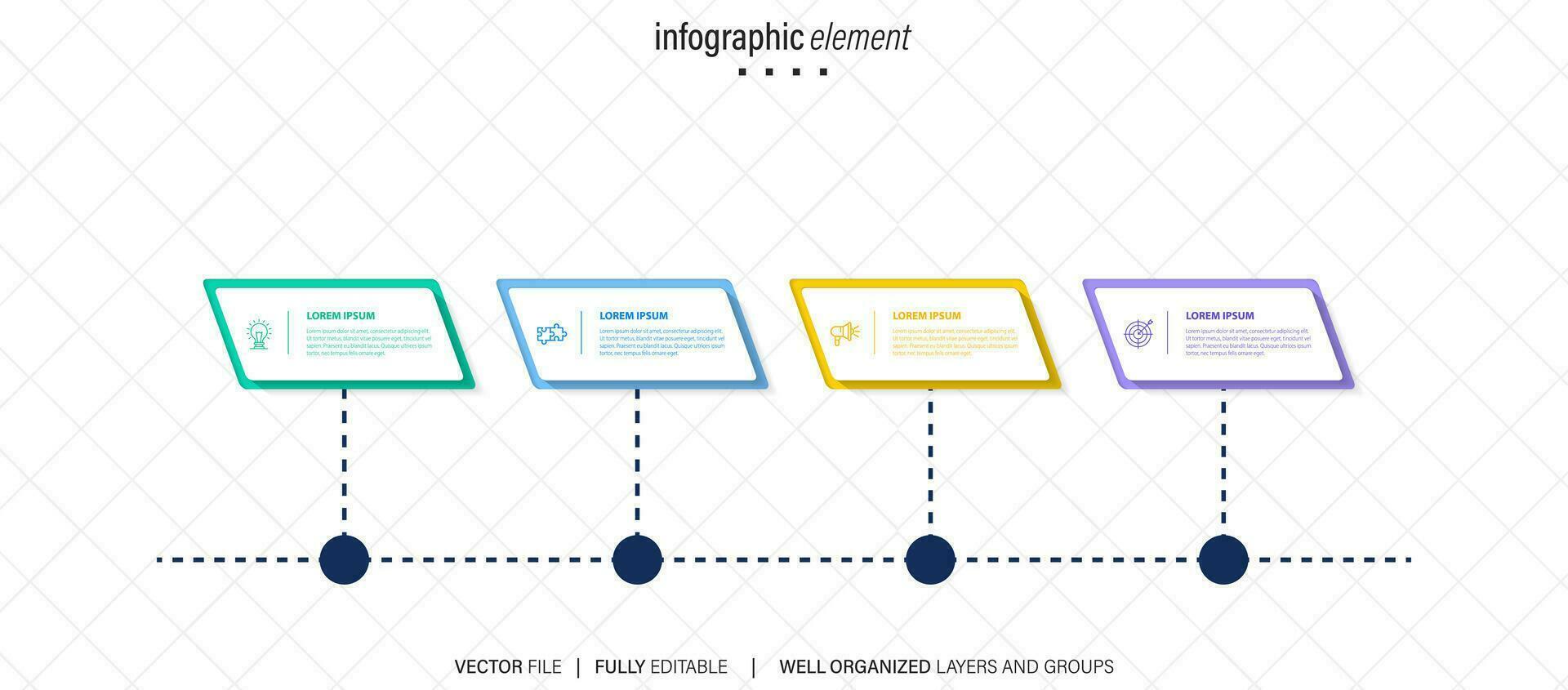 Infografica design con 4 fare un passo, Infografica attività commerciale concetto, fluire, grafico, presentazione vettore