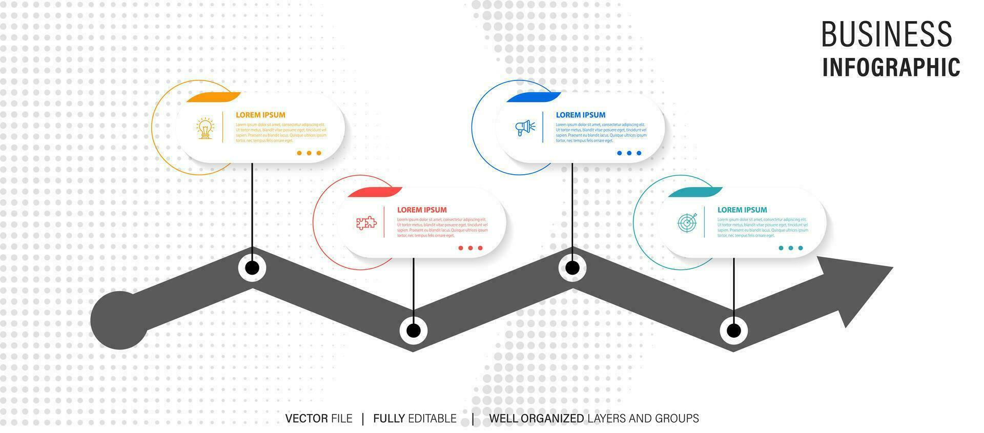 sequenza temporale Infografica design vettore con numero opzioni e 4 passi. può essere Usato per flusso di lavoro diagramma, Informazioni grafico, annuale rapporto.