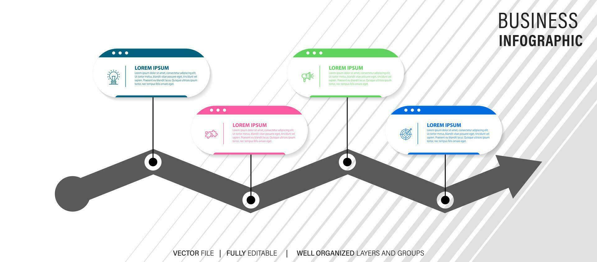 sequenza temporale Infografica design vettore con numero opzioni e 4 passi. può essere Usato per flusso di lavoro diagramma, Informazioni grafico, annuale rapporto.