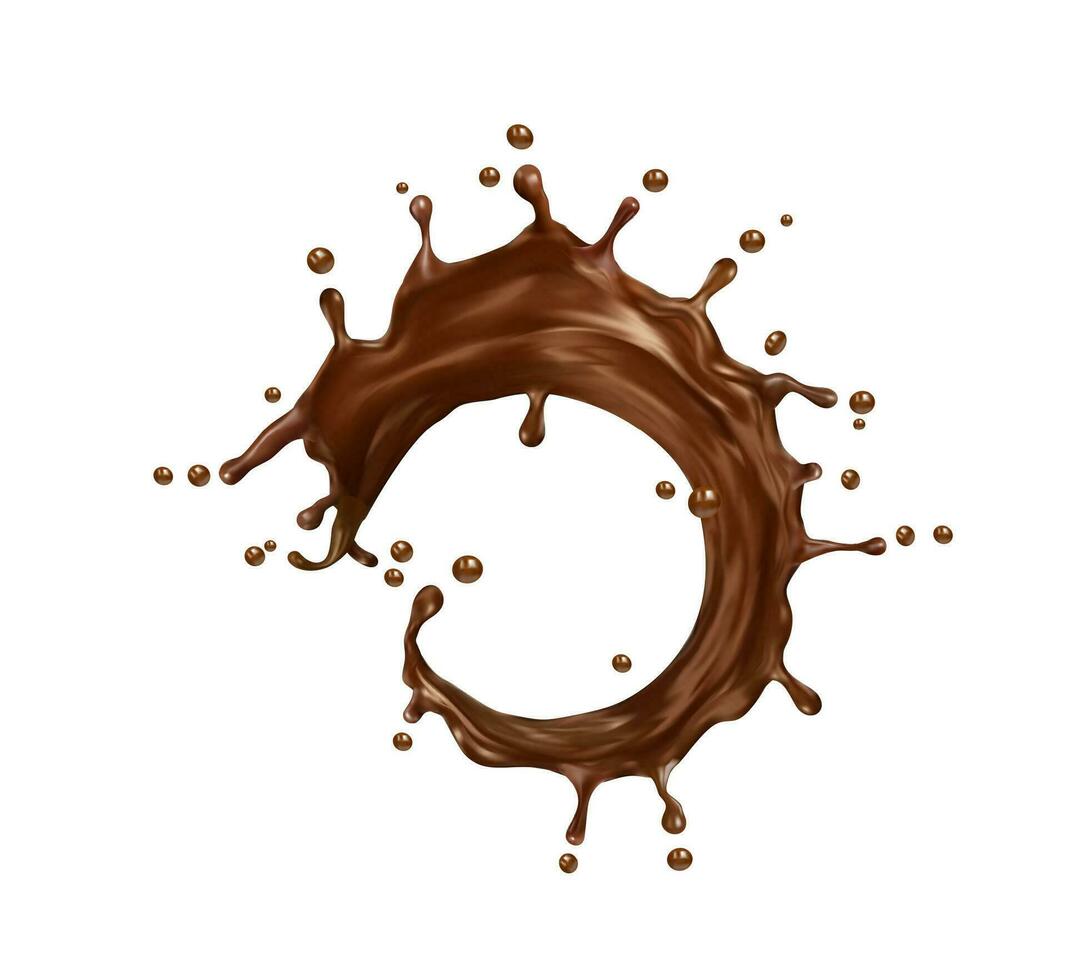 realistico liquido cioccolato latte il giro spruzzata, onda vettore