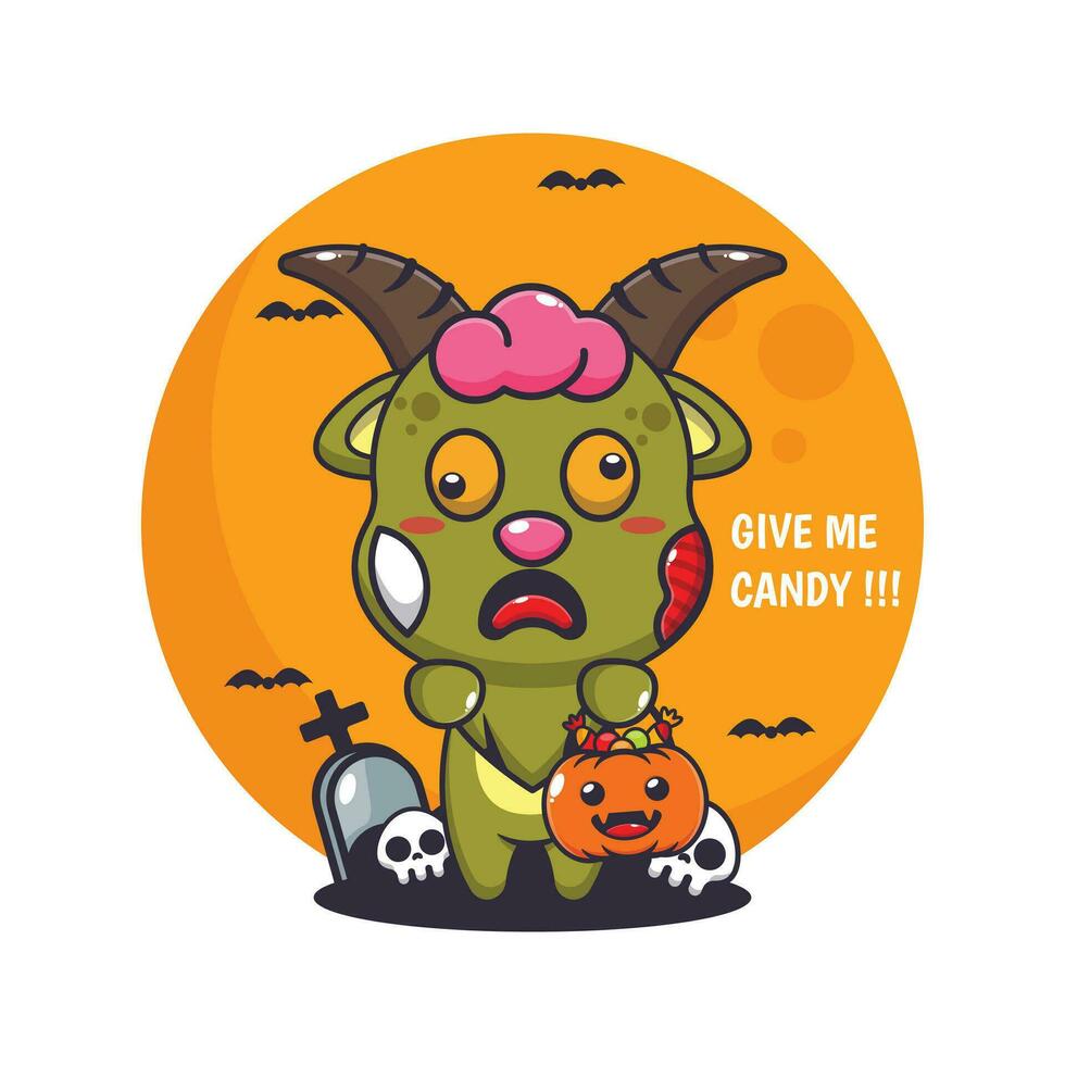 zombie capra volere caramella. carino Halloween cartone animato illustrazione. vettore