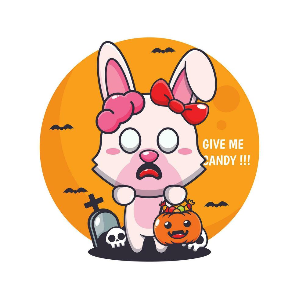 zombie coniglietto volere caramella. carino Halloween cartone animato illustrazione. vettore