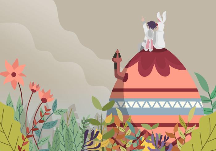 Bunny celebra l'illustrazione di vettore della carta da parati di giorno di Pasqua