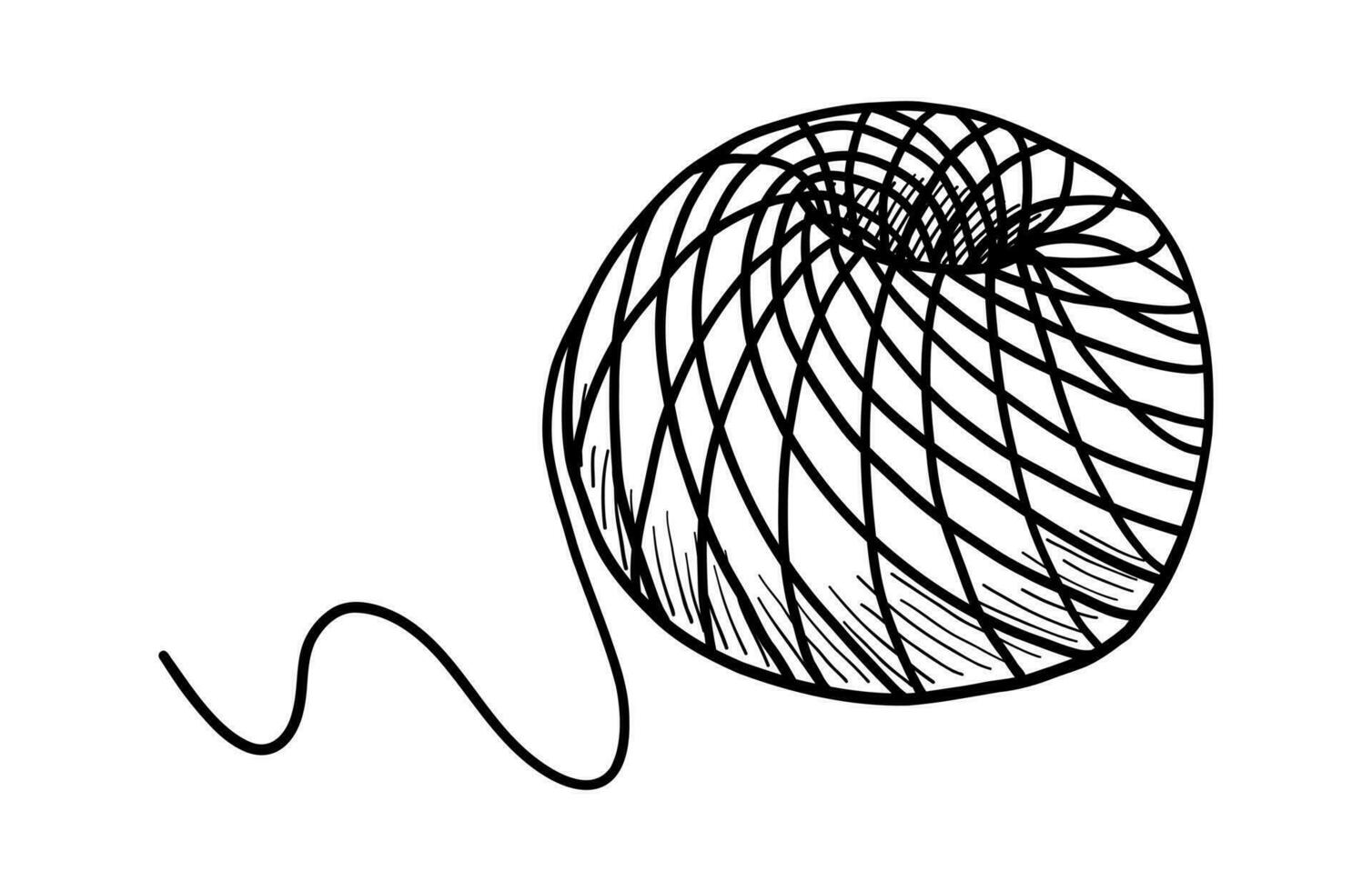 nero vettore isolato su un' bianca sfondo scarabocchio illustrazione di un' matassa di iuta corda