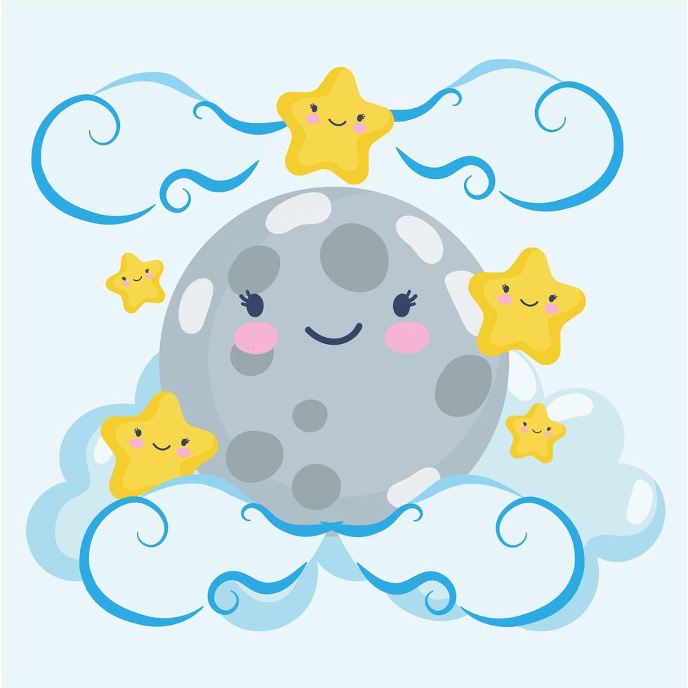 luna e stelle kawaii vettore