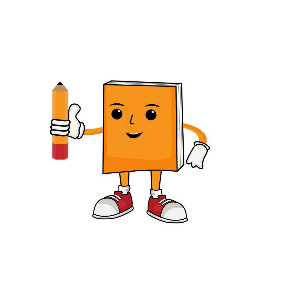 illustrazione grafico vettore sorridente libro Tenere un' matita. carino cartone animato libro