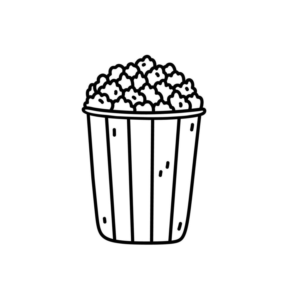 Popcorn secchio isolato su bianca sfondo. vettore disegnato a mano illustrazione nel scarabocchio stile. Perfetto per carte, decorazioni, logo, menù, vario disegni.