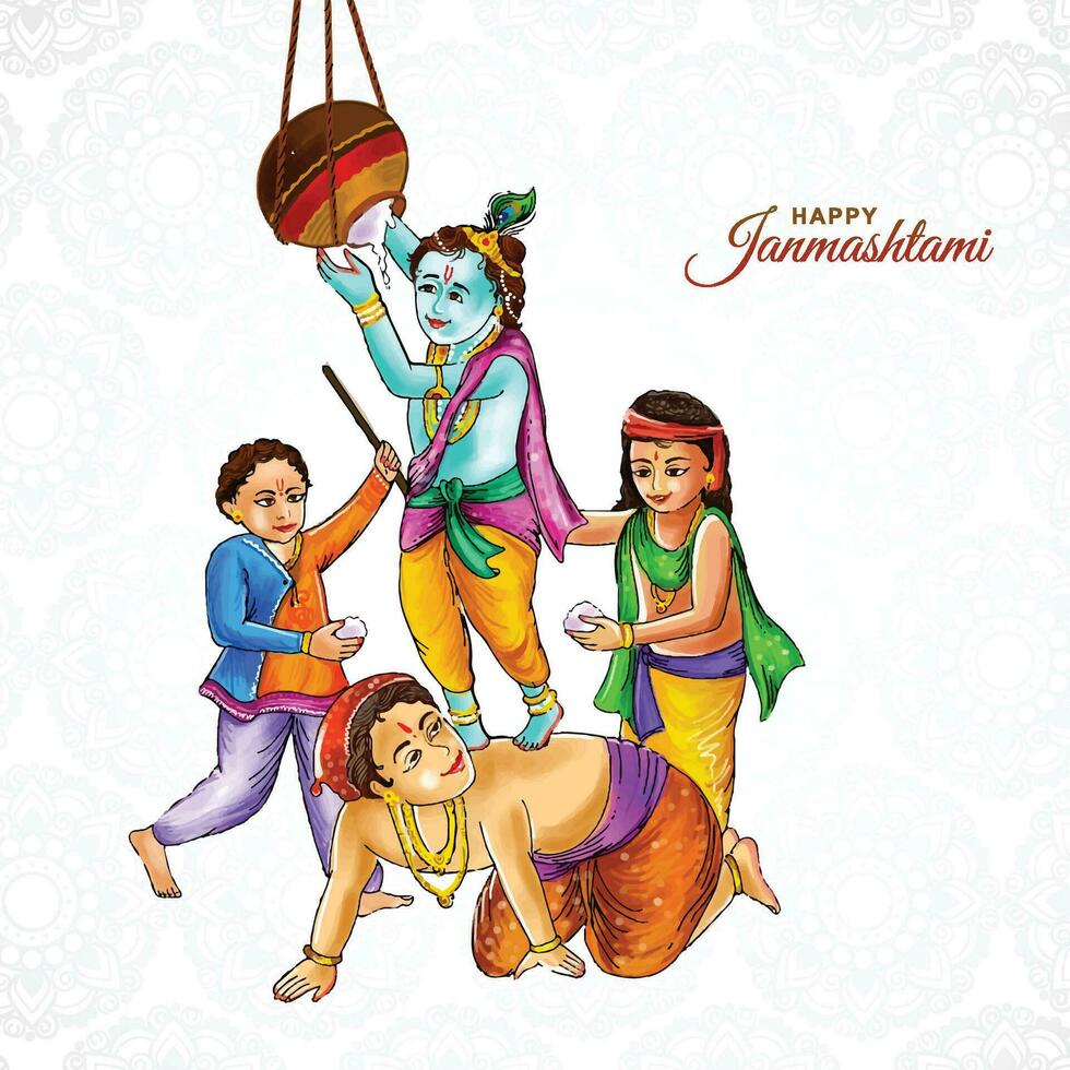 felice janmashtami festival dell'india lord krishna bellissimo sfondo di carte vettore