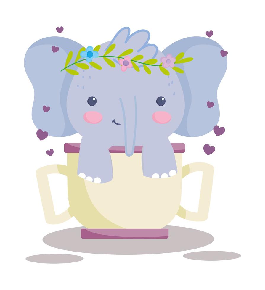 cartone animato elefante in tazza vettore