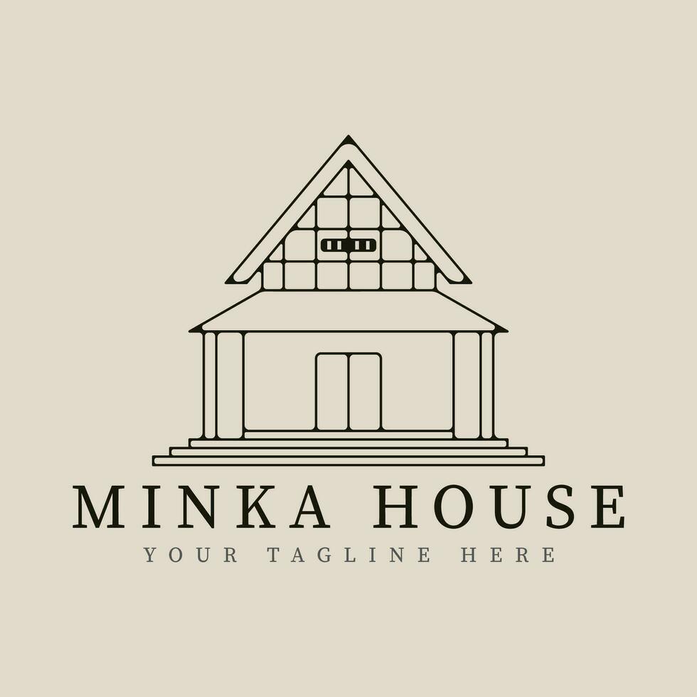 minka Casa tradizionale casa giapponese linea arte logo vettore illustrazione modello design.