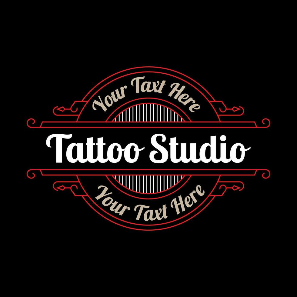 Vintage ▾ tatuaggio studio lettering logo con decorativo ornamentale telaio. - vettore. vettore
