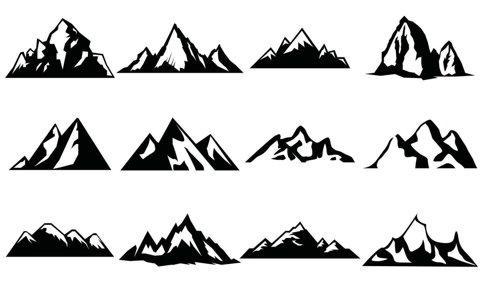 montagna silhouette impostare. roccioso montagne icona o logo collezione. vettore illustrazione.