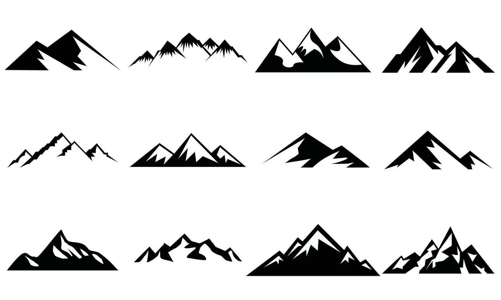 montagna silhouette impostare. roccioso montagne icona o logo collezione. vettore illustrazione.