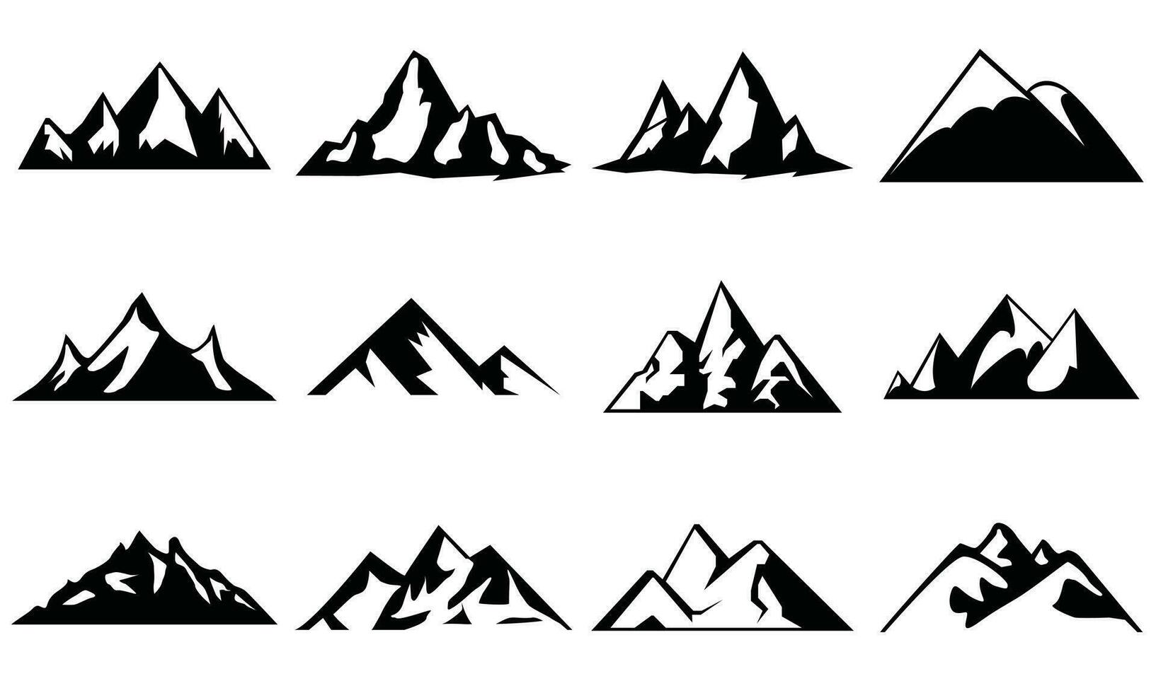 montagna silhouette impostare. roccioso montagne icona o logo collezione. vettore illustrazione.