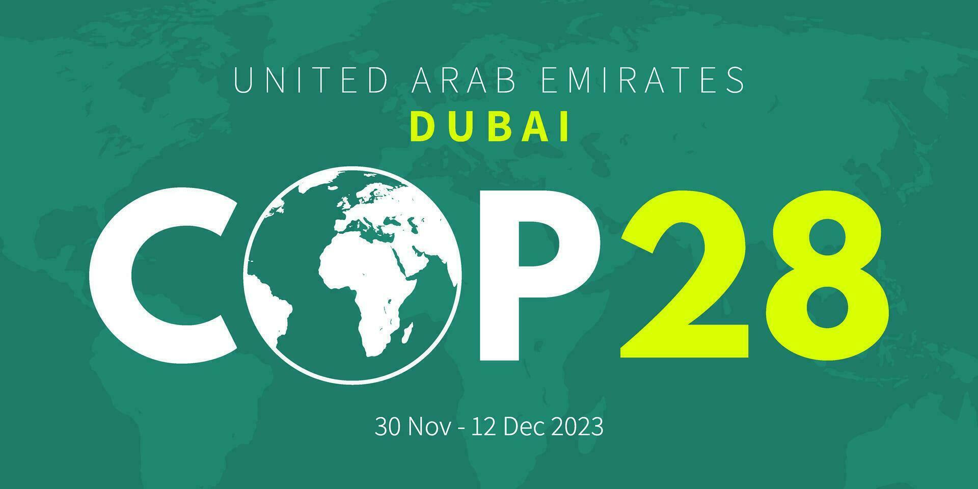 poliziotto28 emirati arabi uniti. annuale unito nazioni clima modificare conferenza. dubai, unito arabo emirati, nel novembre 2023. internazionale clima vertice striscione. globale riscaldamento. vettore illustrazione
