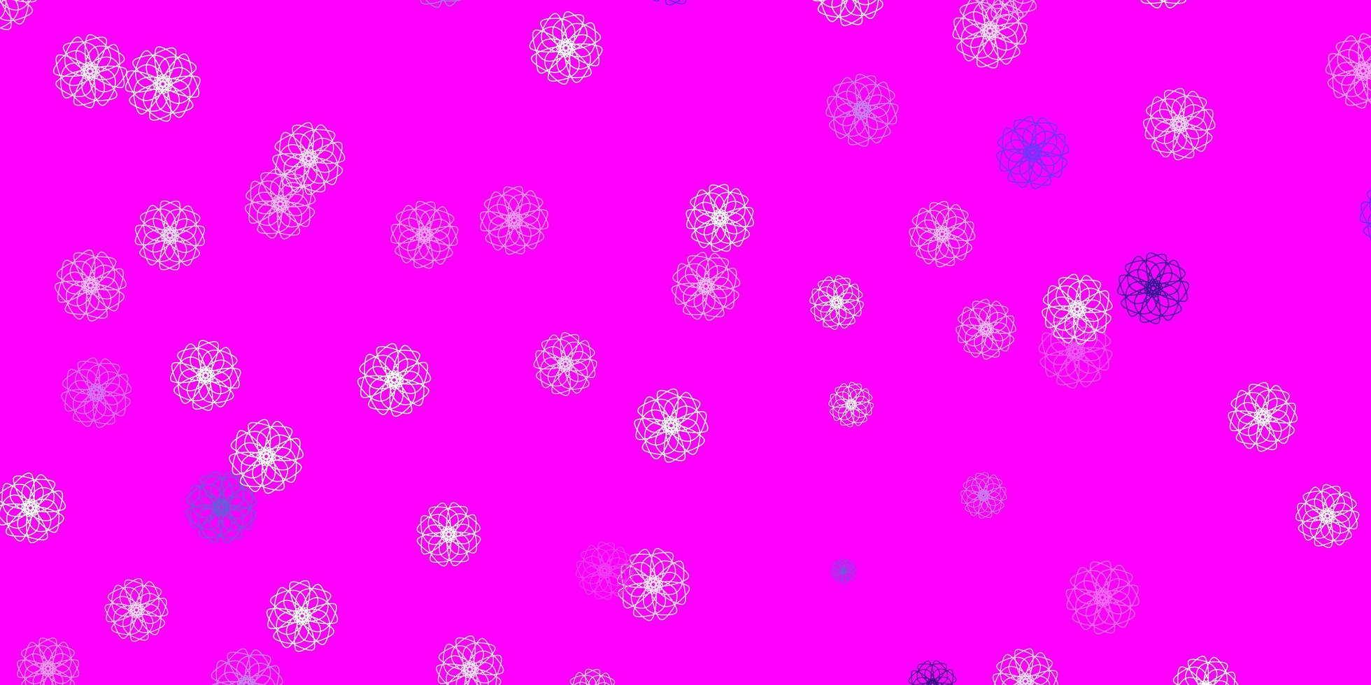 struttura di doodle di vettore viola chiaro, rosa con fiori.
