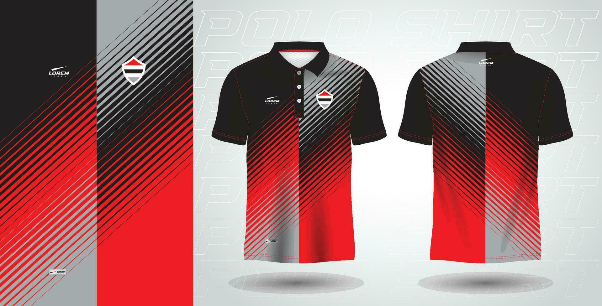 rosso e nero polo sport camicia sublimazione maglia modello vettore