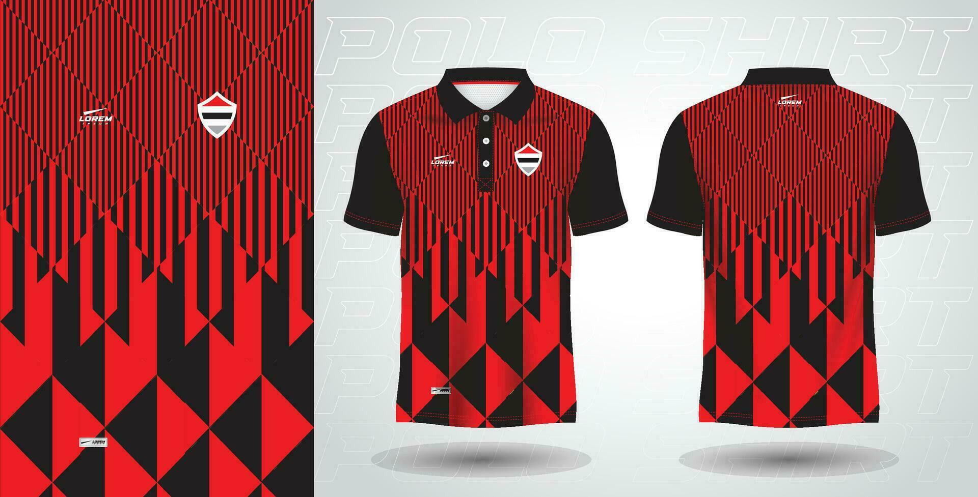 rosso e nero polo sport camicia sublimazione maglia modello vettore