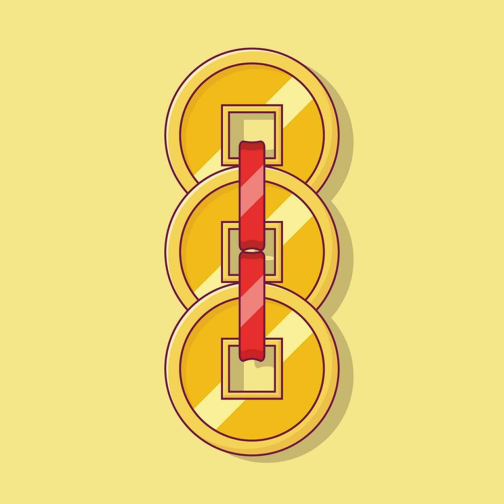 tre fortunato Cinese moneta vettore icona illustrazione con schema per design elemento, clip arte, ragnatela, atterraggio pagina, etichetta, striscione. piatto cartone animato stile