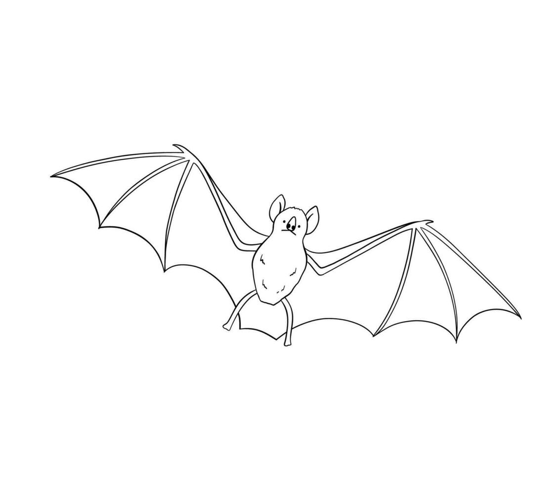 linea disegno di carino volante pipistrello. notturno mammifero animale portafortuna per Halloween. schema vettore illustrazione