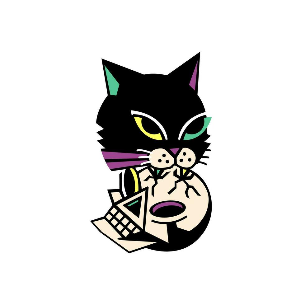 vettore illustrazione di gatto testa cartone animato personaggio con pungente cranio testa stile per etichetta, icona, logo, tatuaggio e pubblicità