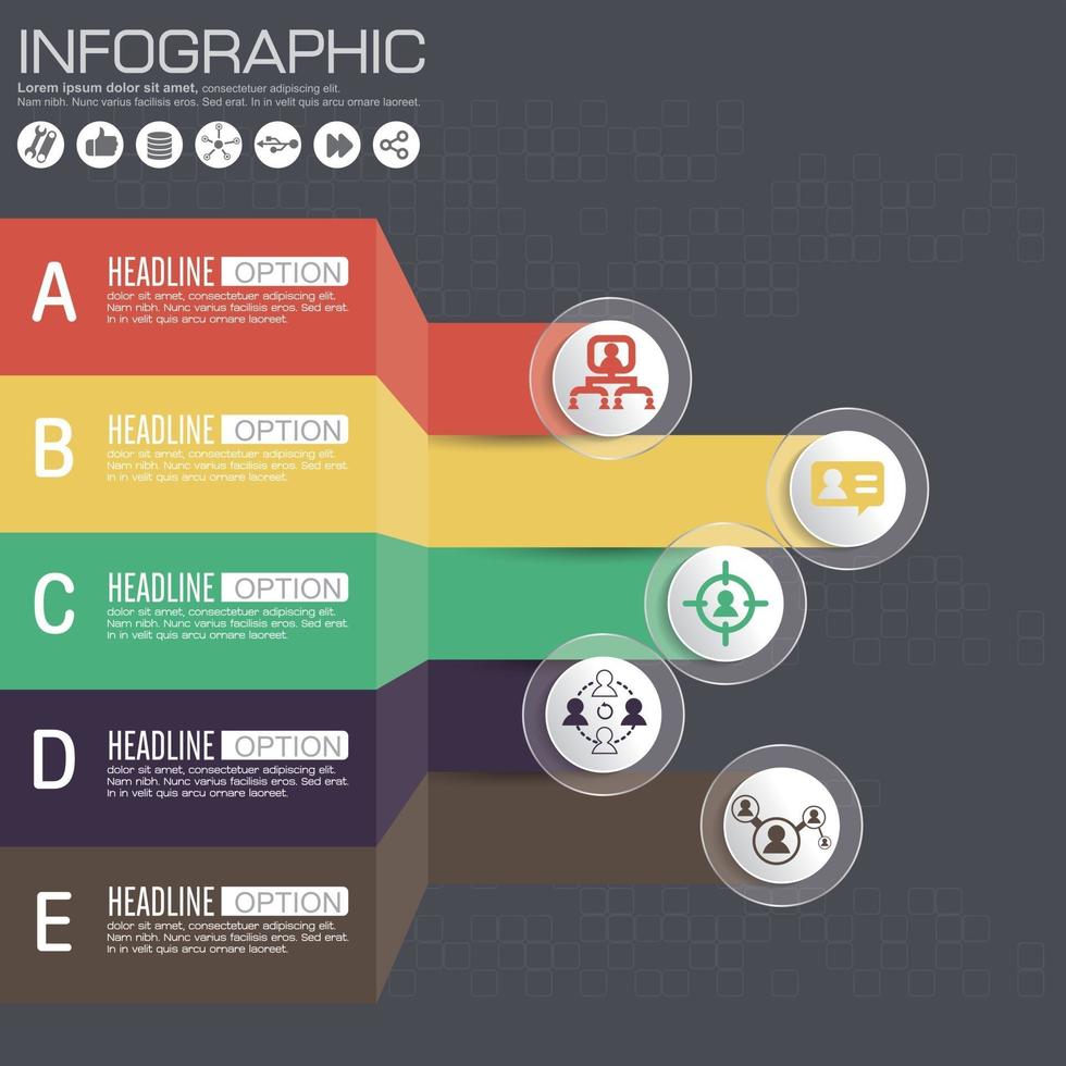 concetto di business con 5 opzioni, parti, passaggi o processi. può essere utilizzato per layout del flusso di lavoro, diagramma, opzioni di numero, web design. vettore