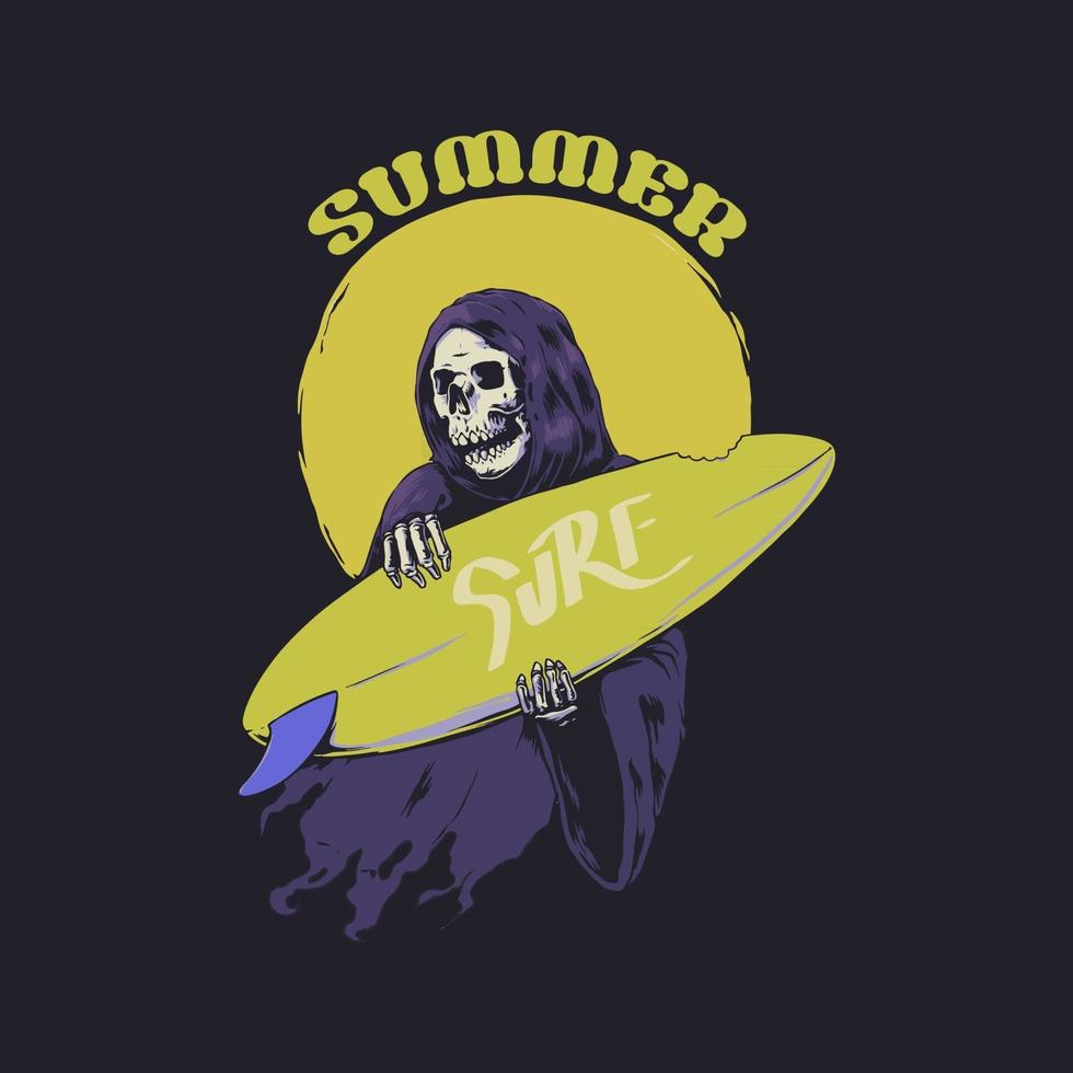 surf grim reaper, illustrazione estiva vettore