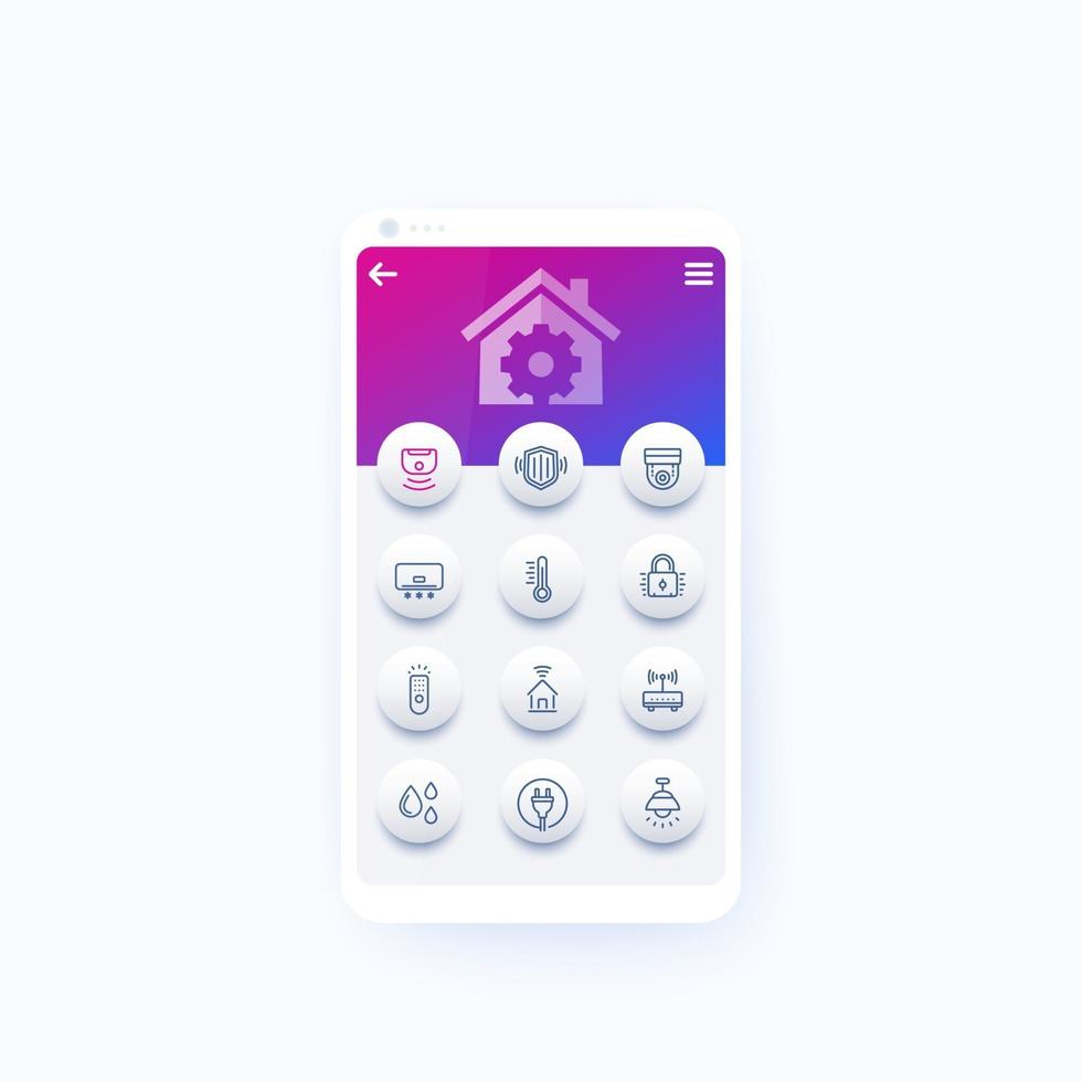 app smart house e domotica con icone di linea vettore