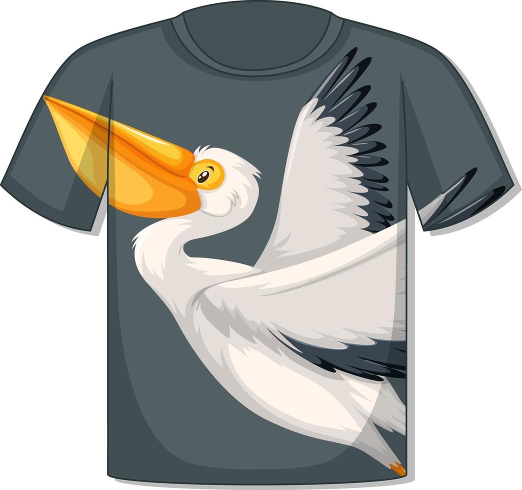 parte anteriore della maglietta con modello di uccello pellicano bird vettore