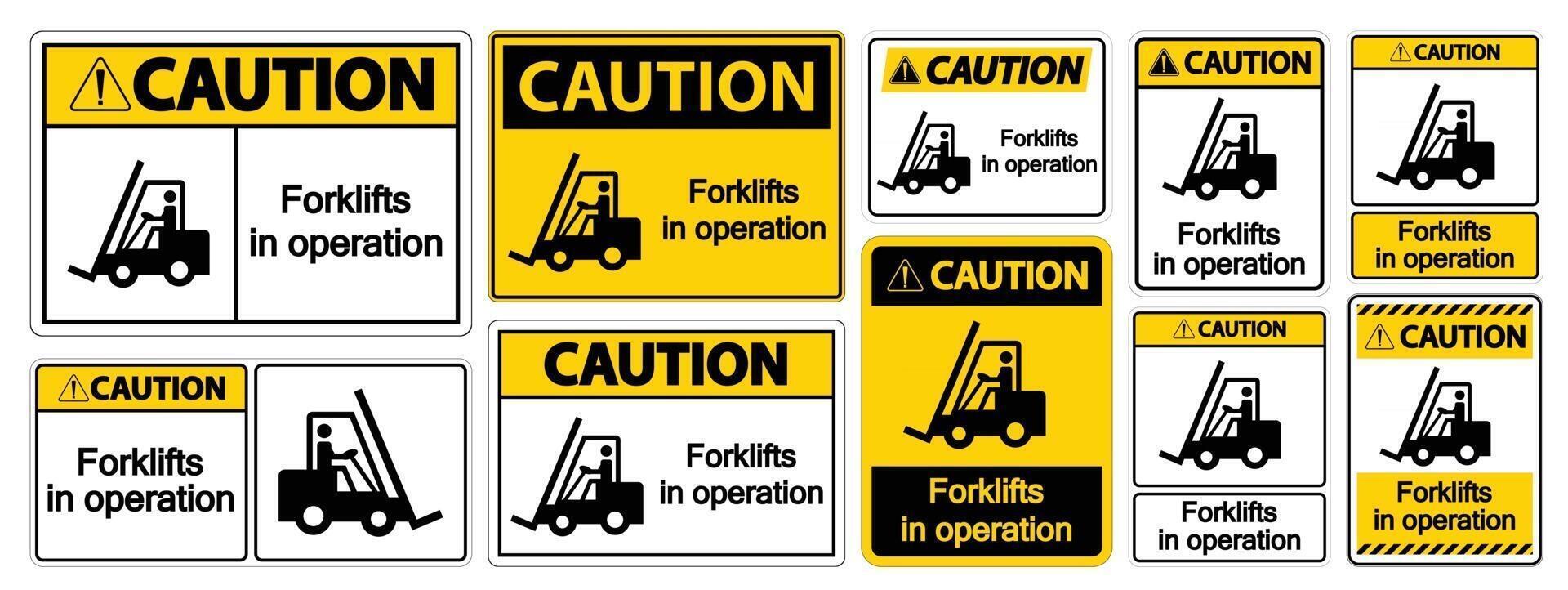 attenzione carrelli elevatori in funzione simbolo segno isolare su sfondo trasparente,illustrazione vettoriale