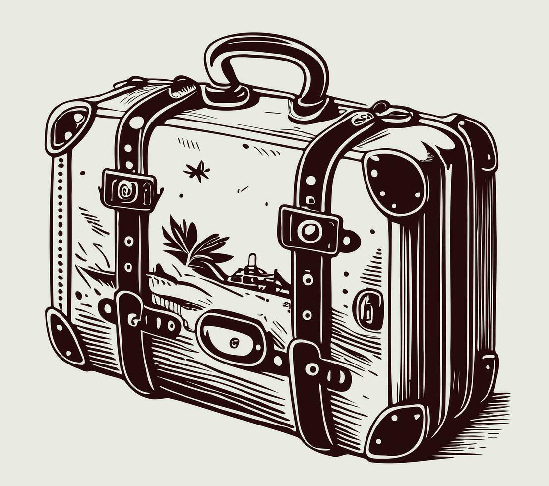 viaggiatore valigia Vintage ▾ schizzo mano disegnato nel scarabocchio stile vettore illustrazione