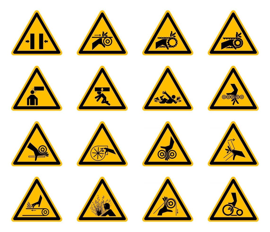 etichette triangolari di simboli di pericolo di avvertimento su sfondo bianco vettore